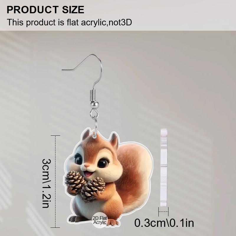 2D Flat Christmas Squirrel Earrings Acrylic Squirrel Dangle Jewelry For Women Festival Charms
