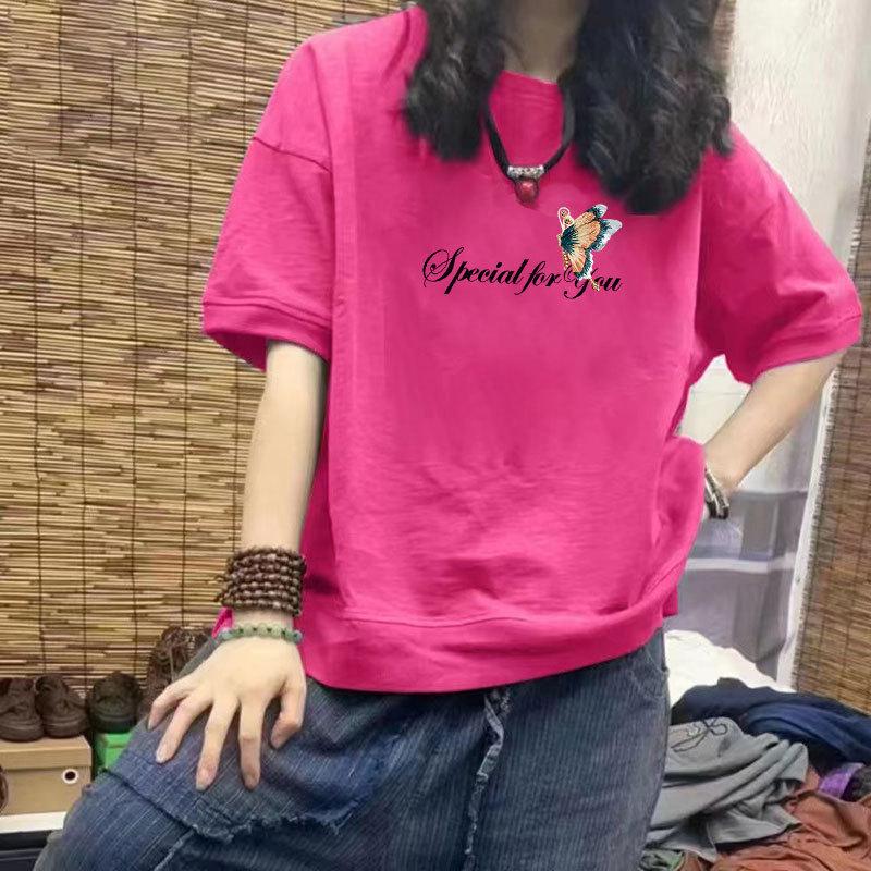 Women's 100% Cotton Casual Loose Fit Half Sleeve Graphic T-Shirt - Slimming Design, Plus Size Trend