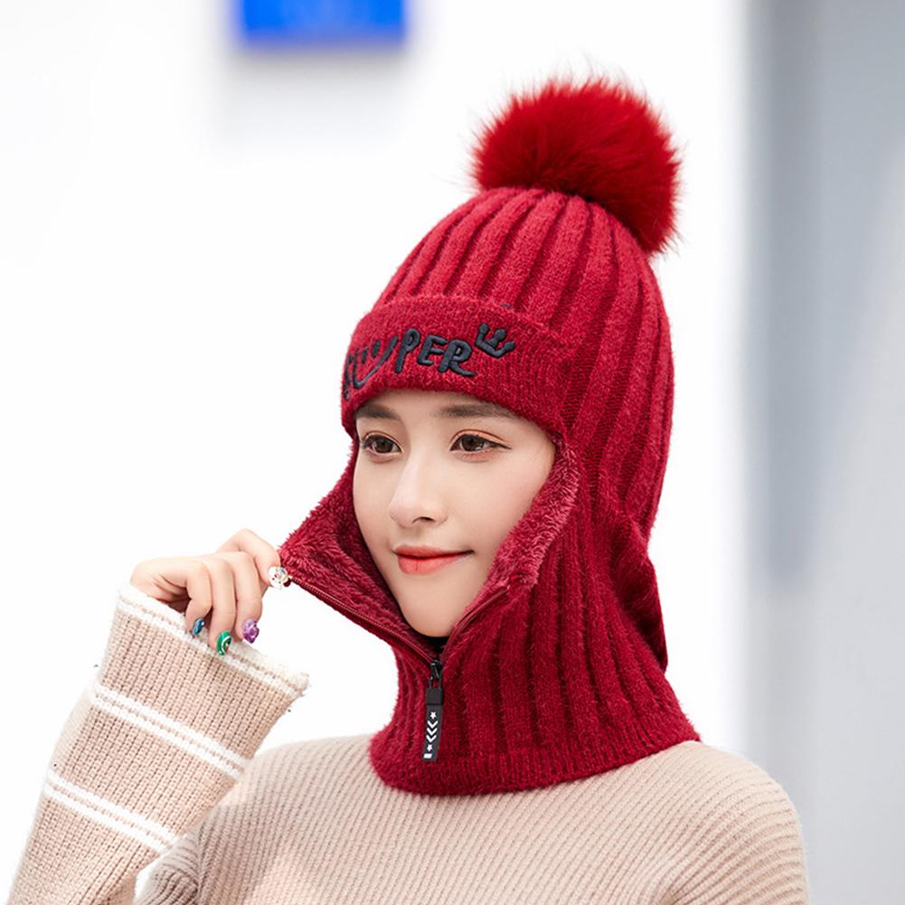 Women Kids Girls Warm Pullover Knitting Neckerchief Hat with Zipper for Riding