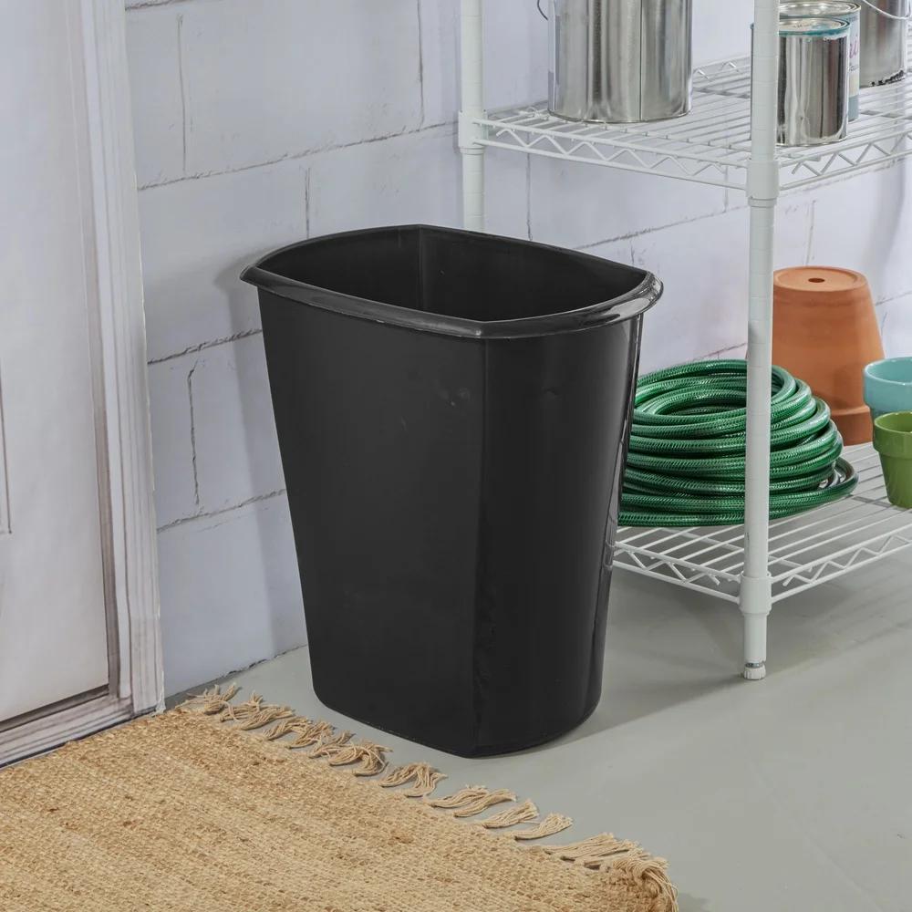 10 Gallon Plastic Rectangular Wastebasket Open Top Comfortable Handle Space Saving Ideal Kitchen Bathroom Office Indoor Use