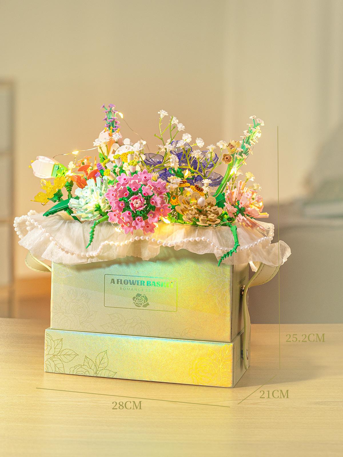 

6021-24 Eternal Flower Basket Ornament Children S Assembled Building Block Toy Girl Home Decoration Gift