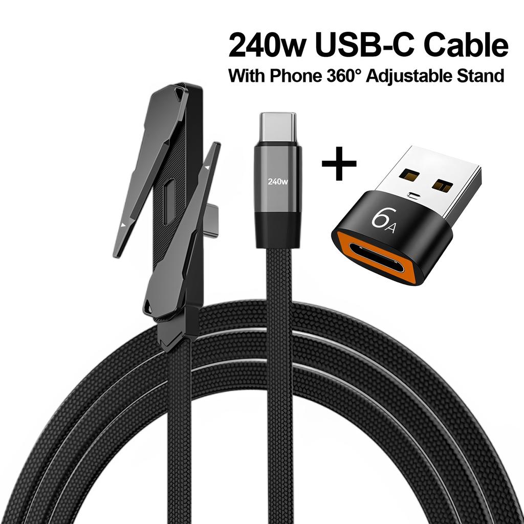 PD USB C To USB C Fast Charging Cable with Foldable Desktop Holder For iPhone 17/16, Samsung, Android Devices