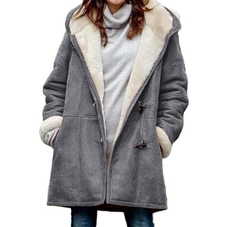 Women Casual Hooded Jacket Coat with Pockets Fleece Lined Warm Winter Outwear Fashion Parker Coat