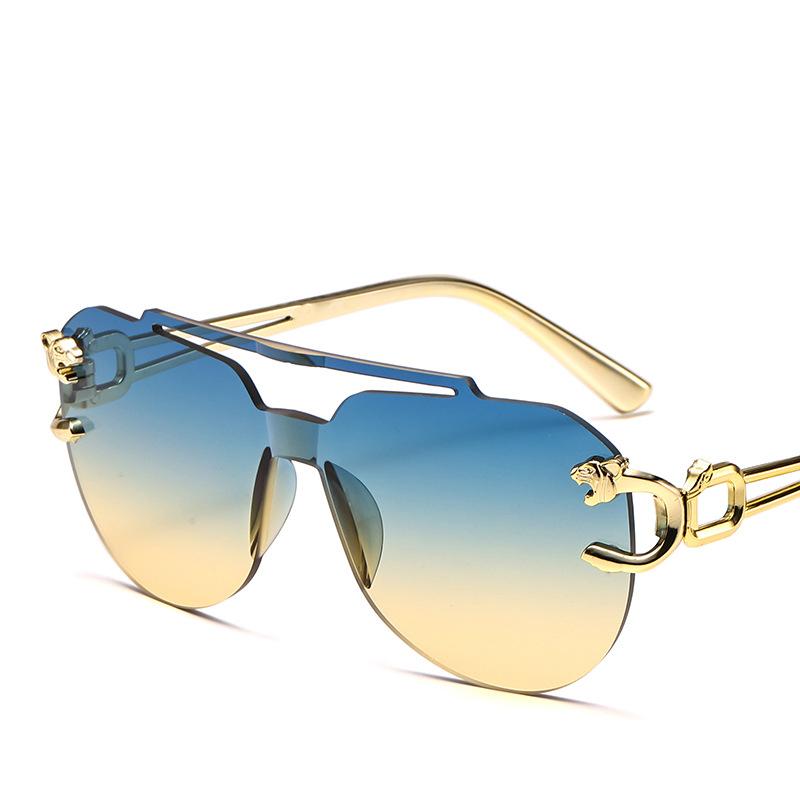 New Fashion Rimless Sunglasses For Men Double Bridge Style Leopard Aviator Frame Oval Female Sunglasses Glasses For Women Uv400