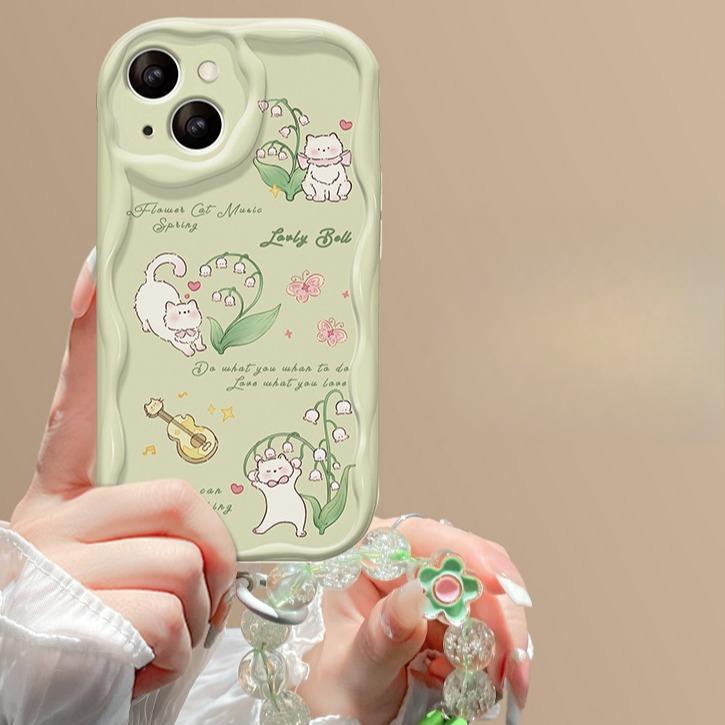Lily of The Valley Cat Bracelet Suitable for Apple 15 Mobile Phone Case IPhone 16pro Transparent Silicone 13 Summer 11/12 Anti-fall