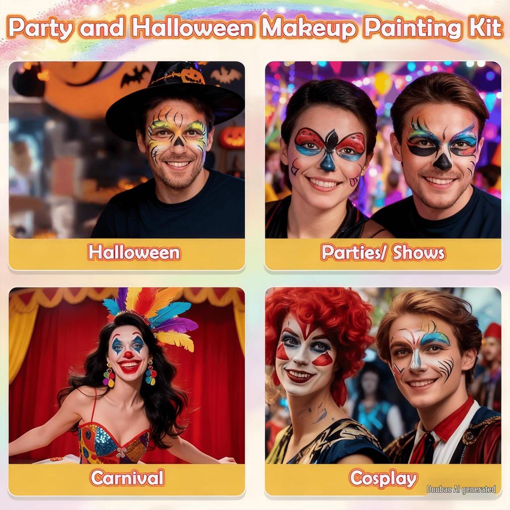 Conjunto de Pintura Facial e Corporal com Glitter de 54 Cores para Crianças - Perfeito para Festivais e Efeitos de Palco