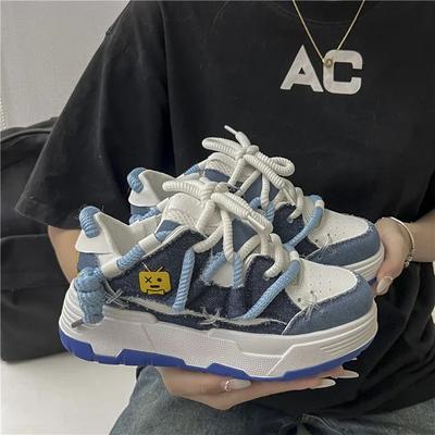Fashion Green Blue Platform Sports Shoes Women Cute Star Sneakers Women Fashion Casual Tennis Shoes Harajuku Thick-sole Vulcanized Shoe