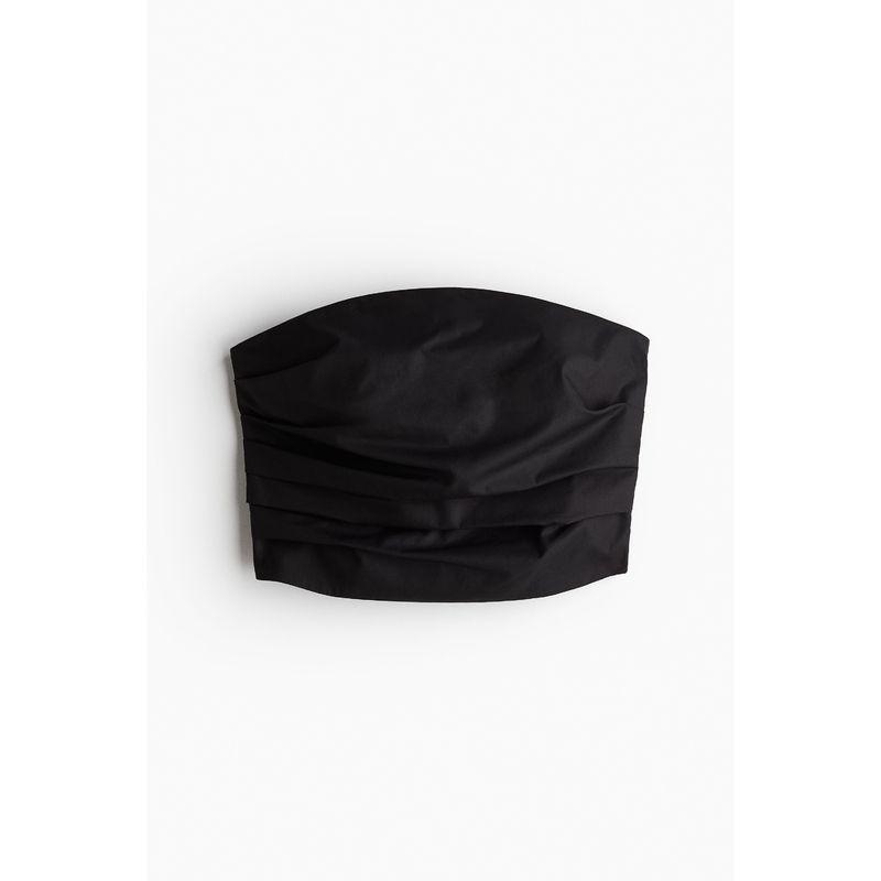 

HM Women s Clothing Tube Top Autumn Woven Fashionable Pleated Design Silm Sexy Style Tops 1221680 Black 165/96A