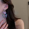 Silver Needle Retro Crystal Butterfly Flower Earrings European Asymmetrical Elegant High‑End Jewelry