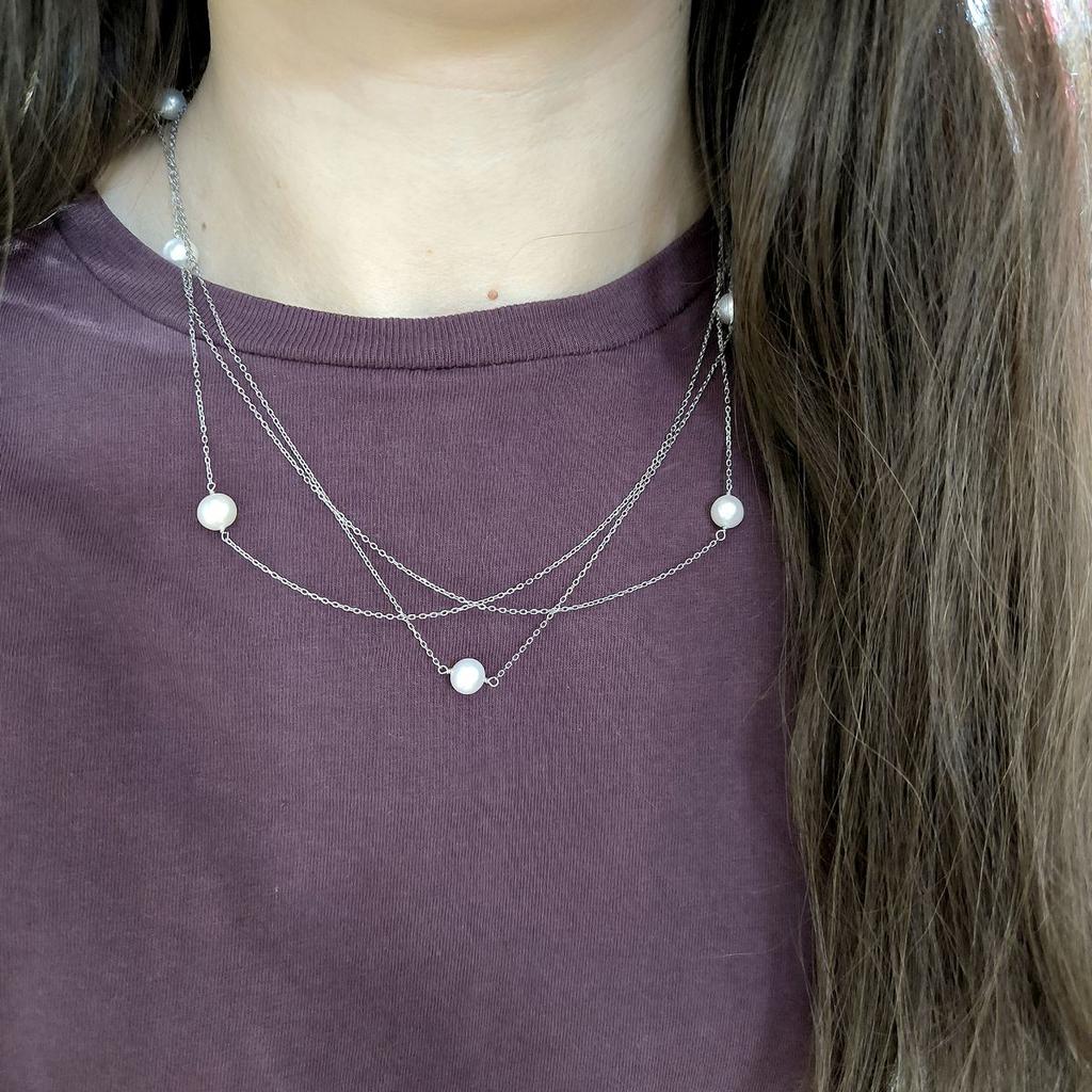 Silver Necklace with Natural Baroque Pearls, Weight of the Item 7.67 G (2174998)