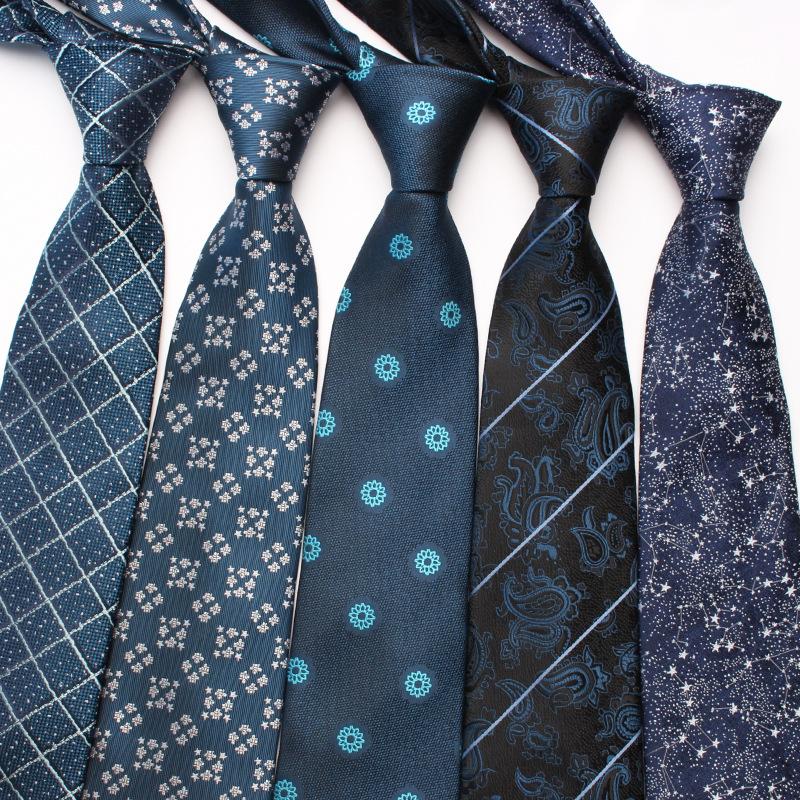 Navy Blue Series Oblique Striped Tie Men'S Business Flower 8Cm Polyester Silk Tie