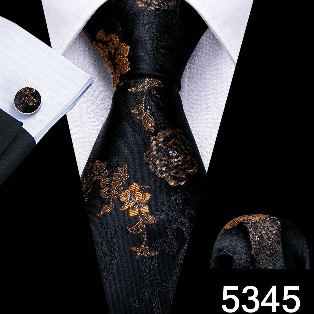 Barry.Wang Mens Striped Silk Tie Handkerchief Cufflinks Formal Necktie Set Designer