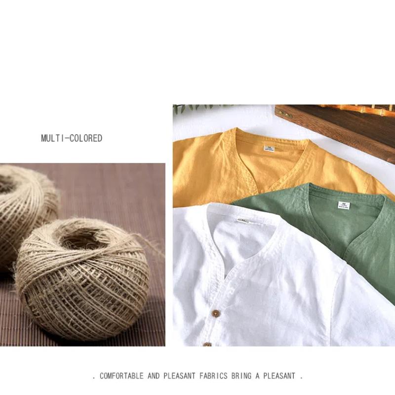 Letní trička Pánská V-výstřih Stojáček Bavlna Len Tričko s krátkým rukávem Jednoduchý styl Ležérní topy a trička Plážová cool trička Pánská