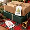 Christmas Package Accessories 60 Pcs Tree Gift Tags with Hemp Rope, Watercolor Xmas Coated Cardboard Winter Holiday Paper Tags, Merry Hanging
