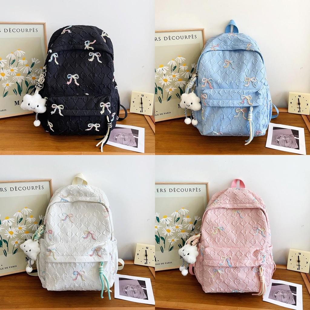 Casual Bow Girls Shoulder Bag Soft Nylon And Stitching Details Travel School