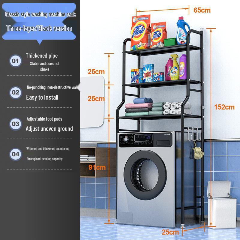 Floor-Standing Bathroom Storage Rack: No-Drill Washbasin, Toilet & Washing Machine Organizer.