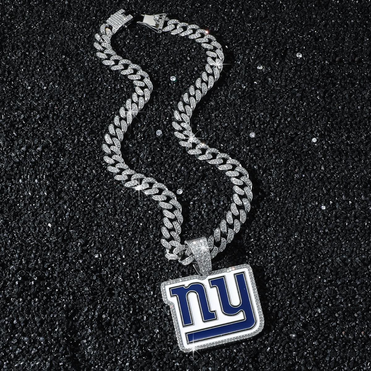 New York Giants Meisterschaft Anhänger Halskette mit vergoldeter/versilberter kubanischer Gliederkette Mode Personalisierter Schmuck 18inches(45.72cm) silber