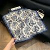 71Cm New Chinese Simulation Silk Square Scarf Soft and Skin-friendly Ink Flower Rhyme Printing Silk Scarf Neck Sunscreen Small Scarf