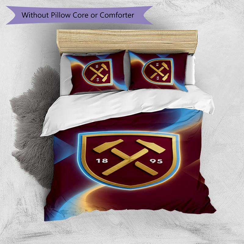 Set Lenzuola Stampato West Ham United Football 3 Pezzi, Comodo Set Copripiumino per Camera da Letto Amico della Pelle