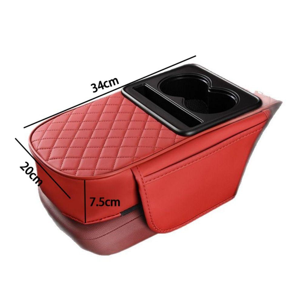 PU Leather Car Armrest Pad with Cup Holder Multifunctional Center Console Armrest Cushion Height Increasing Thickened