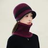 Autumn and Winter Middle Aged and Elderly Hats for Women  Pearl Ribbon and Velvet Rabbit Hair Equestrian Hat  Cold Proof and Warm Knitted Scarf Set