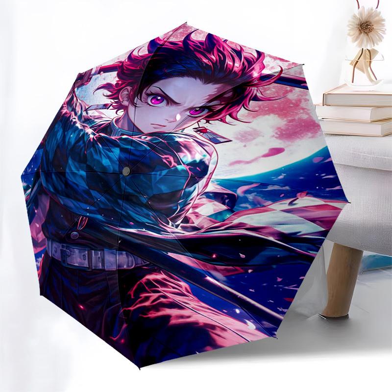 

1pc Kyoto Animation Demon Slayer Tanjiro Kamado Automatic Opening Folding Umbrella with 8-Bone Iron Frame, Suitable for Fans, Travel, Daily Use, and G