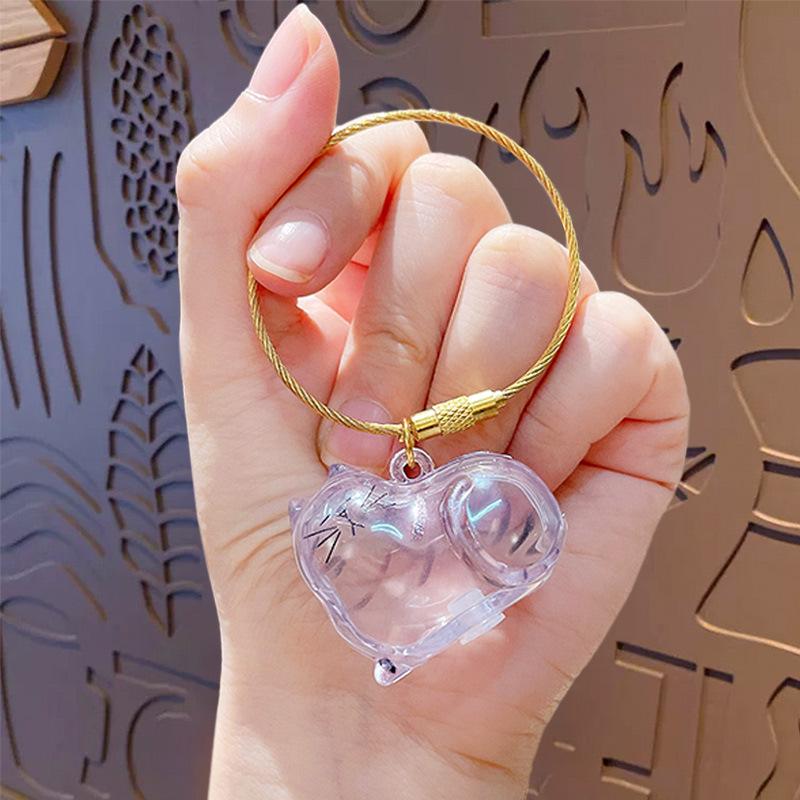 Blue Transparent Cat Hair Gashapon Keychain Storage Capsule