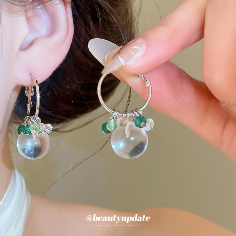 Summer Radiance~ Crystal Beaded Round Earrings Mori Vacation Style Versatile Earrings Design Sense Niche Earrings