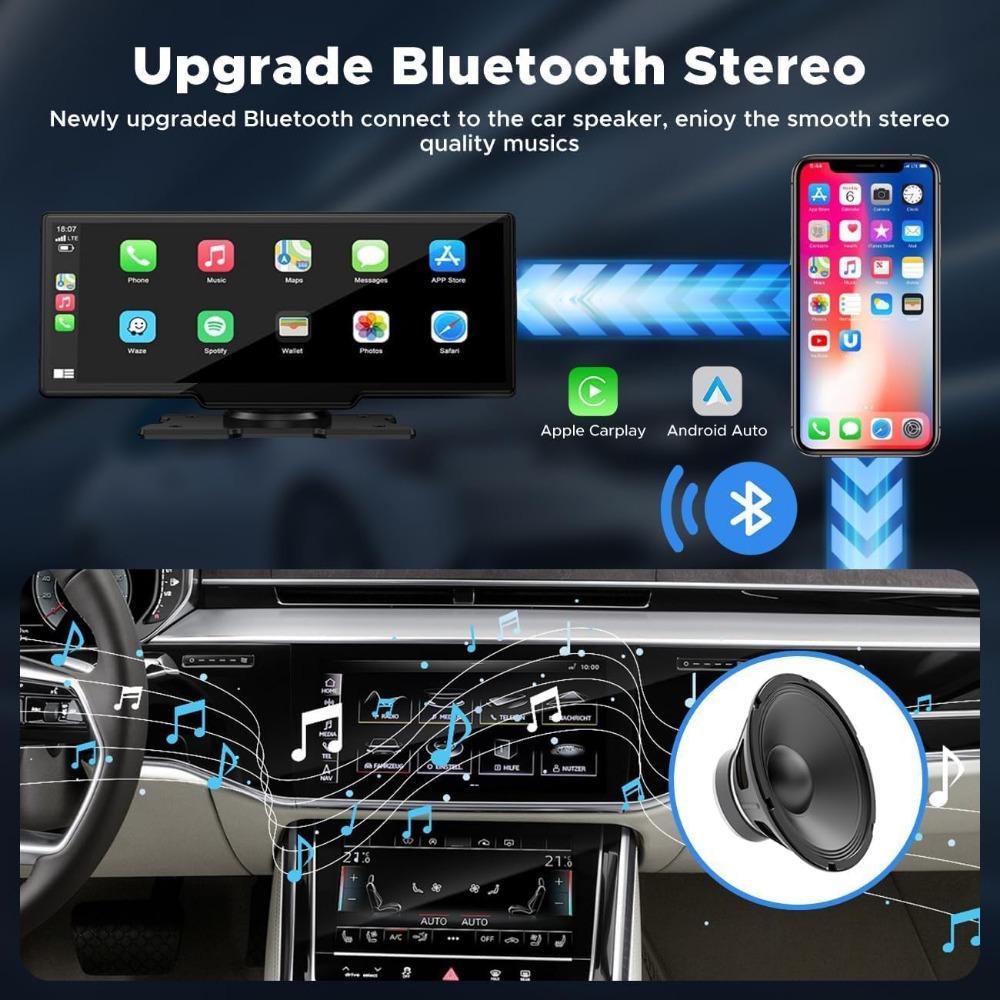 LAMTTO 9.26 Wireless Carplay and Android Auto with 2.5K Dash Cam, 1080P Backup Camera, Portable Touchscreen GPS Navigation for C