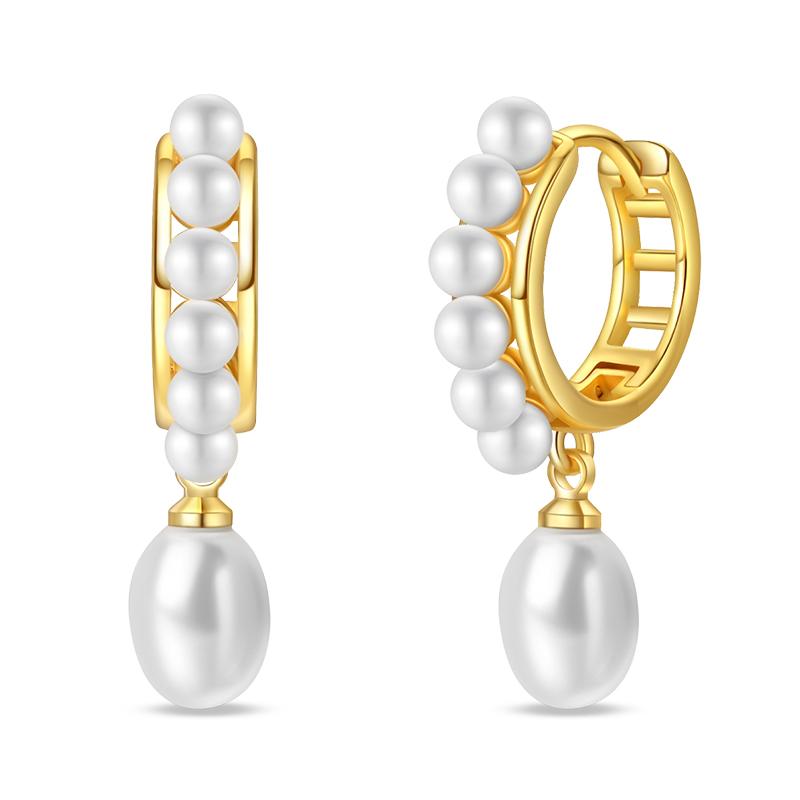 Women's 925 Silver Classic Gold Pearl Inlaid Earrings Elegant Suitable For Engagement Wedding Party Exquisite Jewelry