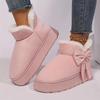Cozy Plush-Lined Winter Snow Boots for Men and Women - Elegant Bow Detail, Soft Sole, Indoor/Outdoor Fashion Slippers
