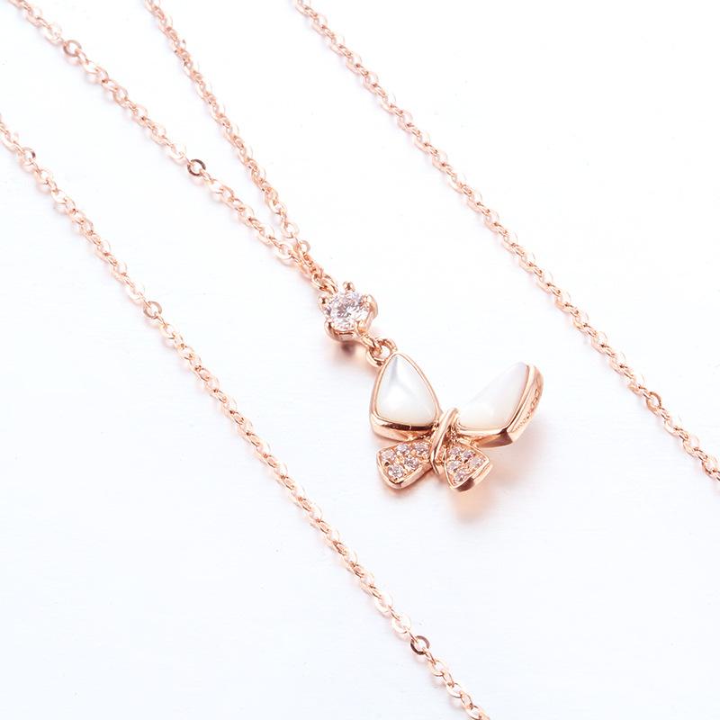 Pure Purple Gold Inlaid Zircon Butterfly Necklace Foreign Gas Color Gold Light Luxury Collarbone Chain