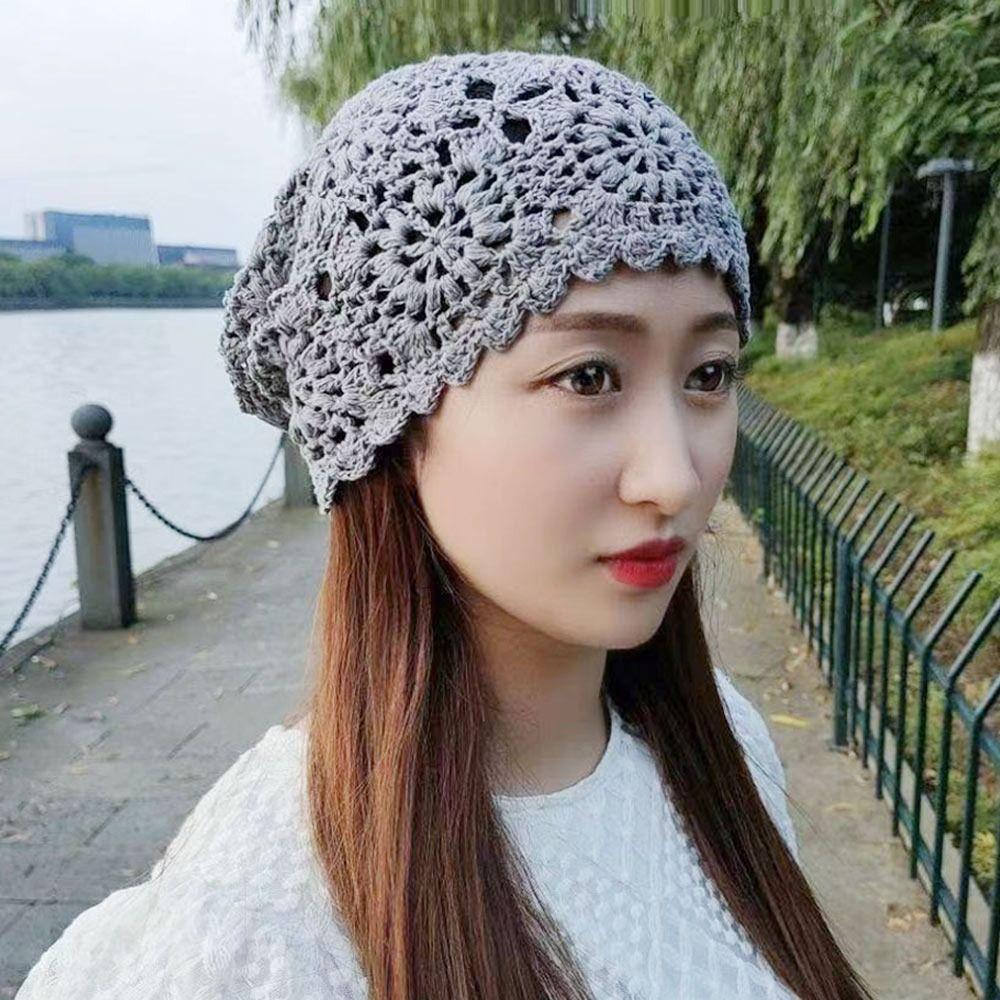 Ležérní baretová čepice s dutým slunečním kšiltem, prodyšná pletená čepice pro ženy