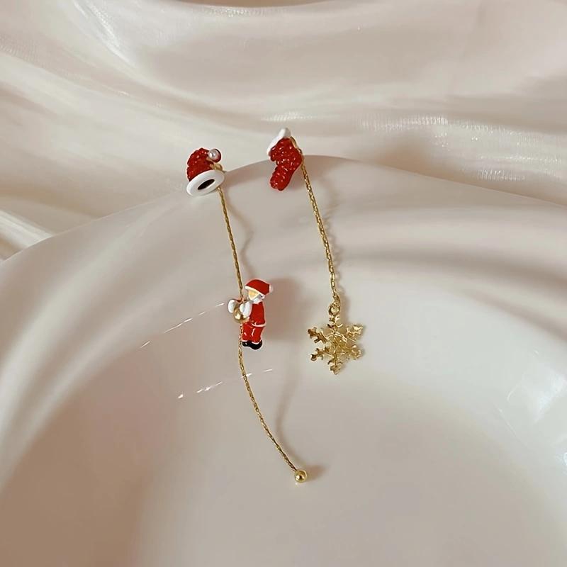 

Рождественские серьги-кисточки с асимметричными снежинками для пожилой женщины, темпераментные, длинные, женские, аксессуары для вечеринки