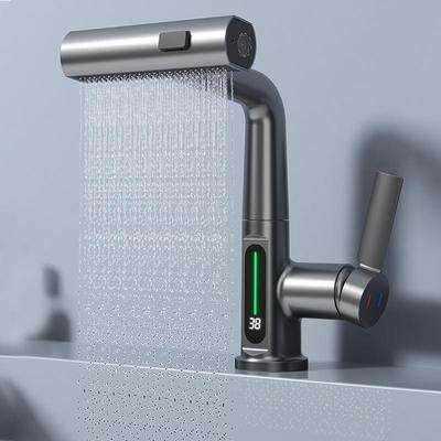 Torneira cascata com display digital, torneira de pia com misturador de água quente e fria para banheiro