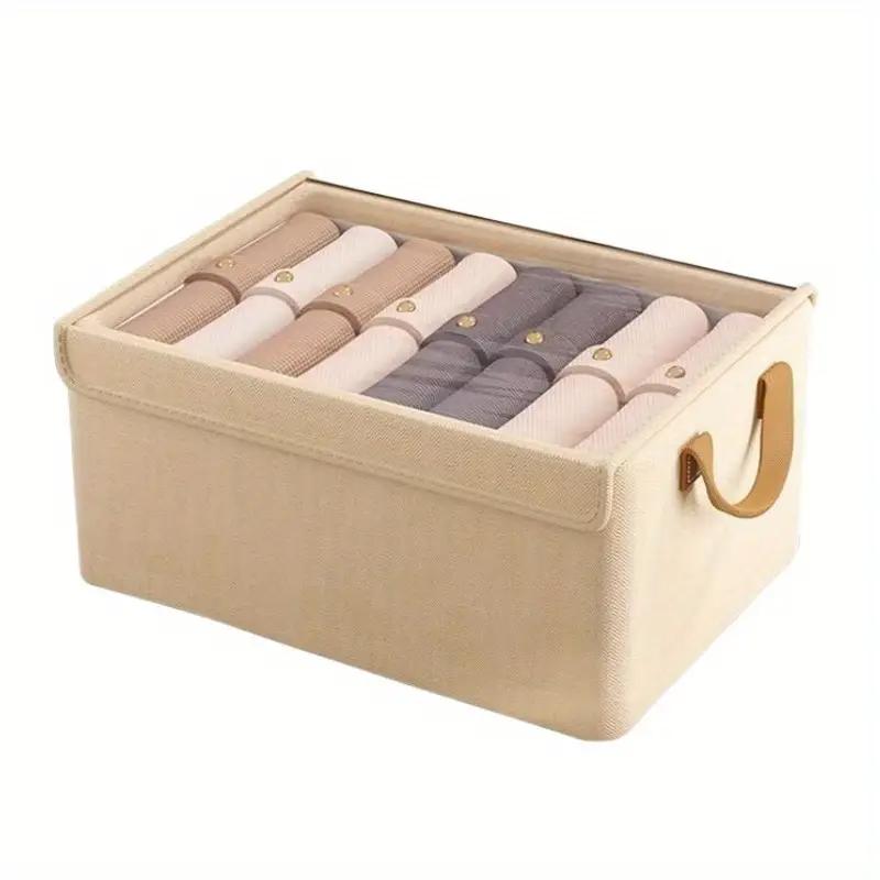 

Covered clothing storage box, layered wardrobe organizer, foldable storage basket, underwear foldable storage basket слонова кістка