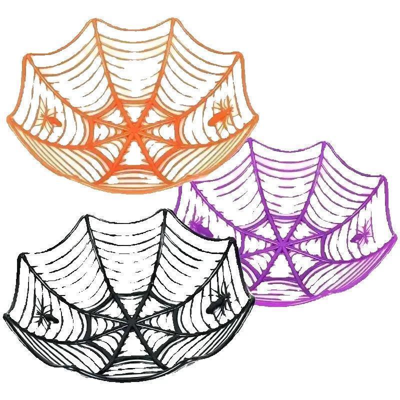 Creative 1 Pcs Halloween Spider Web Fruit Plate Drain Basket Festival Atmosphere Cartoon Candy Box Home Decorations Supplies