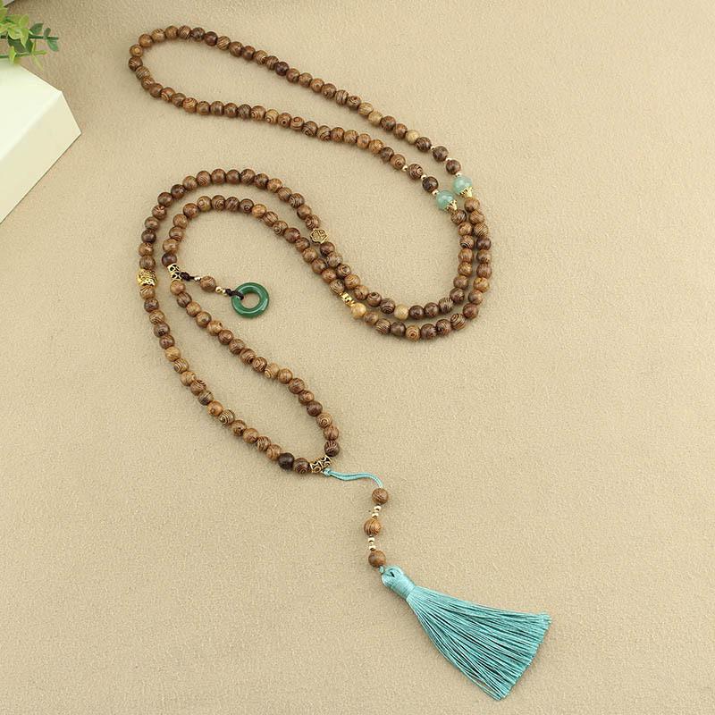 New Chinese Style Ping An Buckle Beads Tassel Sweater Long Chain Necklaces Women Jewelry Accessries