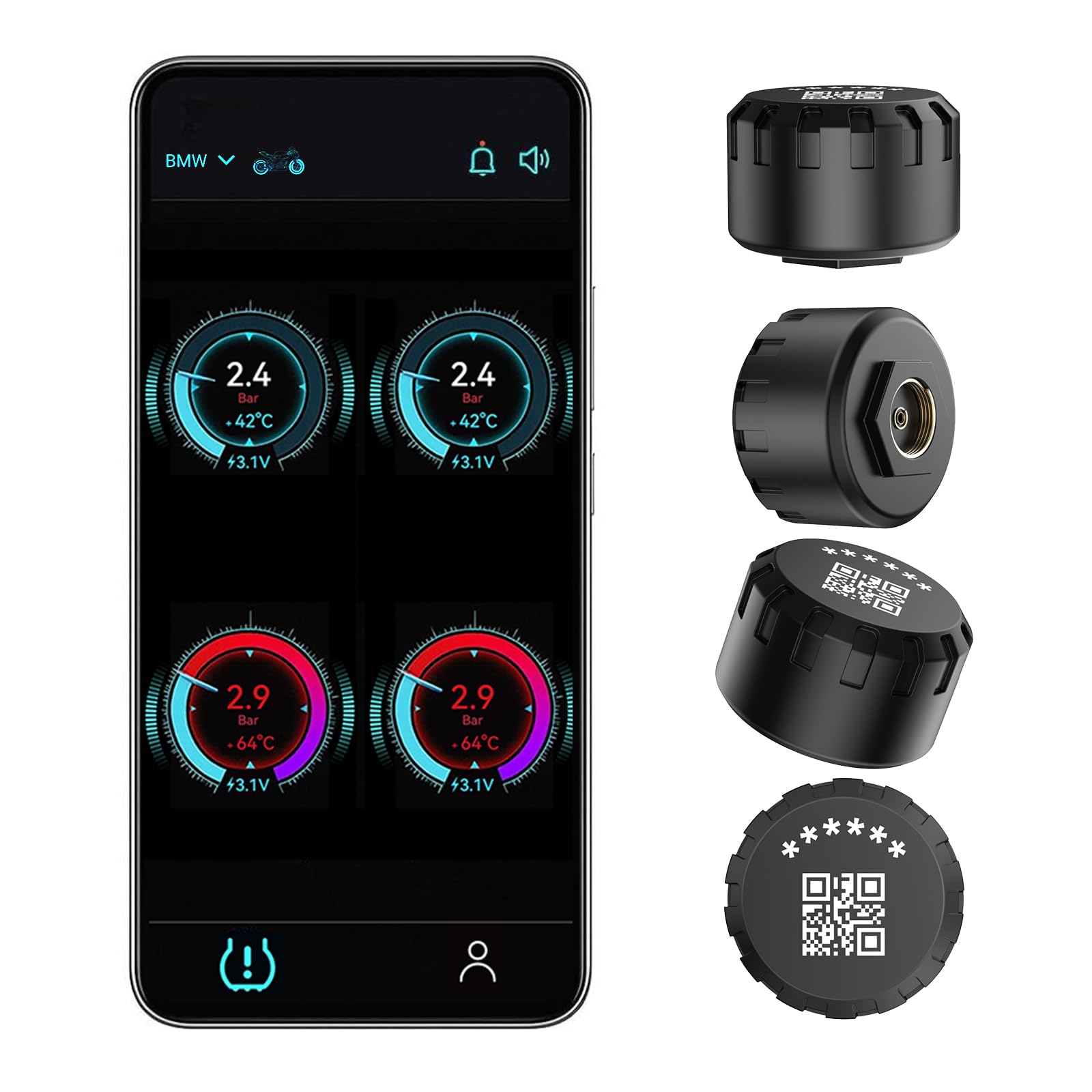 Spedal Tire Pressure Sensor: Real-time monitoring of tire pressure and temperature. Compatible with four-wheeled vehicles and motorcycles. Tire Pressu