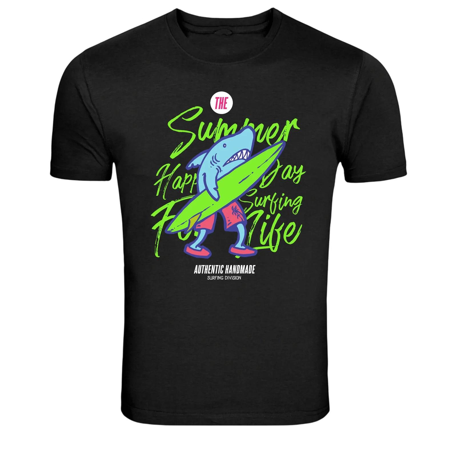 Summer Surfing Shark Happy Day Surf Life T-Shirt M