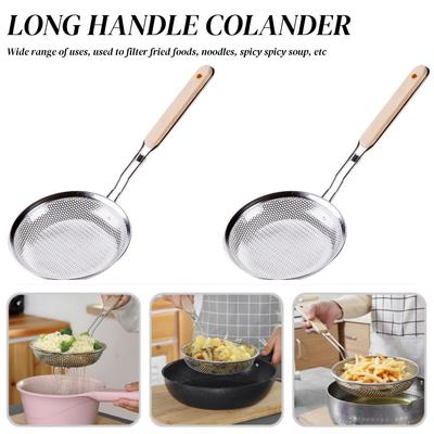 Stainless Steel Fine Mesh Oil Strainer Long Handle Handhold Filter Spoon Anti-slip Colander Sieve Sifter Kitchen Cooking Tools