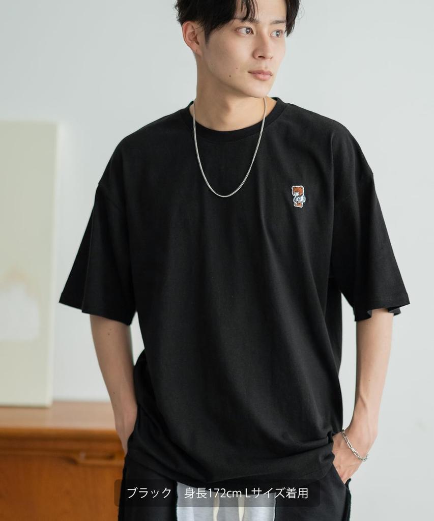 IMPROMES Casual SIDEWAYSTANCE Embroidered Skateboard Downer Bear Short Sleeve T-Shirt, Men's, Black