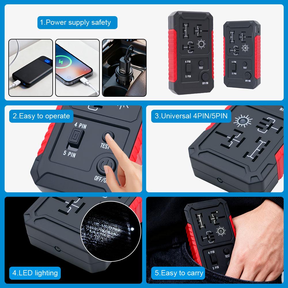 Type C Port Car Battery Checker Automotive Electronic Relay Tester Car Relay Tester 12V Circuit Tester LED Lighting LED Indicator