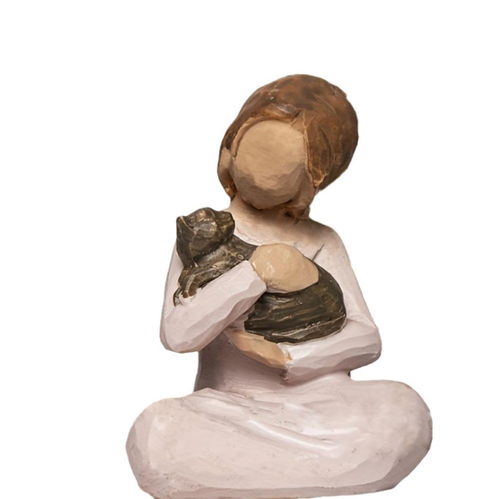 

Hand-Painted Cat Memorial Statue Darker Skin Tone Sculpted Hand-Painted Figure Home Decor розовый