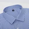 Stretch Men Dress Shirts Long Sleeve Regular Fit Office Plaid Striped
