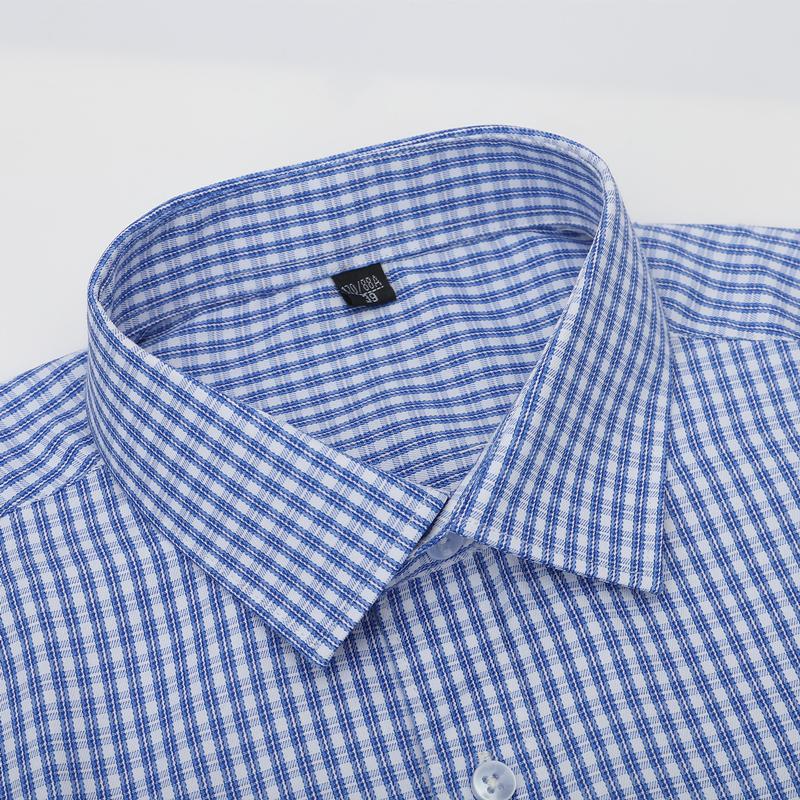 Stretch Men Dress Shirts Long Sleeve Regular Fit Office Plaid Striped