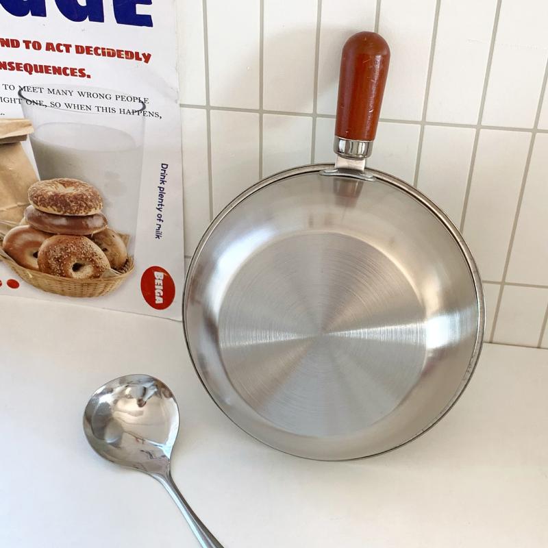 Stainless Steel Instant Noodle Pot Small Pot For One Person High-Value Appearance Wood Handle Snack Pot Small Cooking Pot