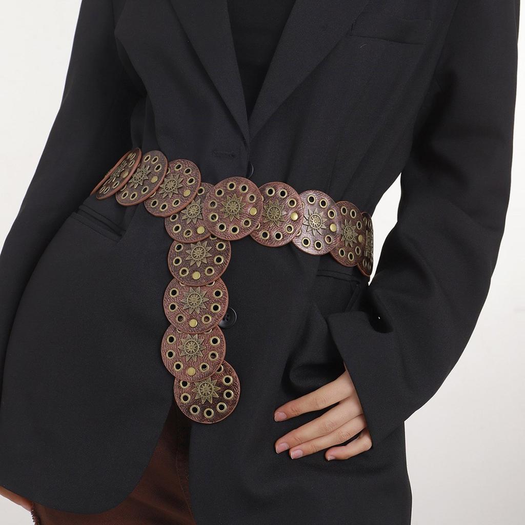 Hollowed Corset Belt Aesthetic Rivet Studded Belt Ethnic Belt Y2K Girl PU Leather Waistband Girl Western Waist Ornaments