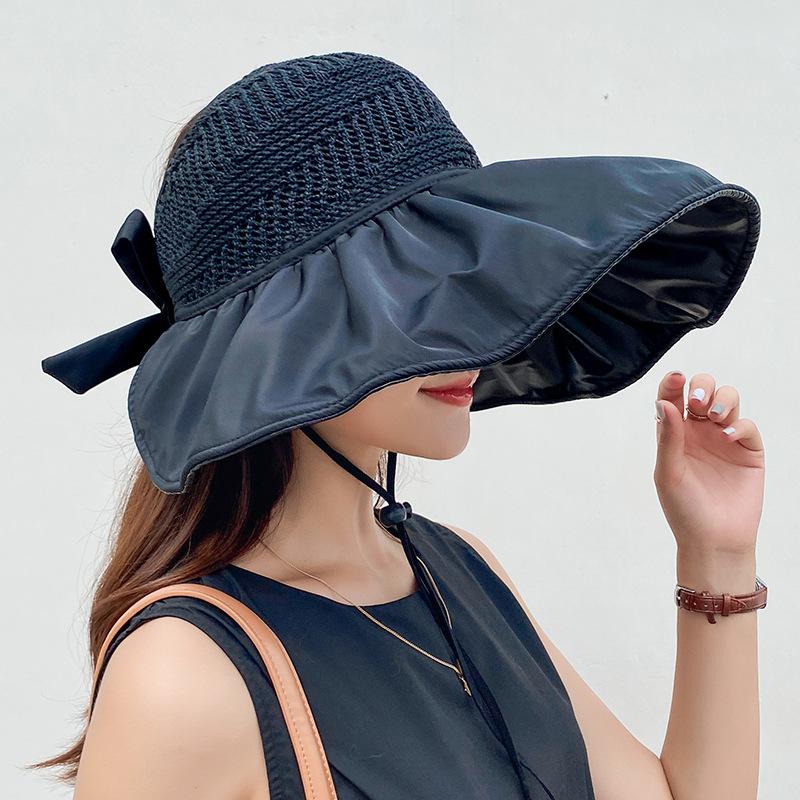 Beach Hat Sun Hat Women's Summer Hollow Straw Hat Ultraviolet Large Brim Face Cover Sun Hat Fisherman Hat