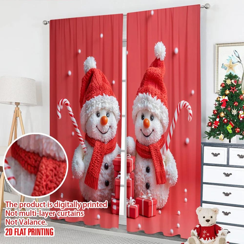2pcs 2D flat printing Christmas Window Curtains Cute Snowmen Christmas Gifts_b Polyester Fabric Without Electricity Spring for